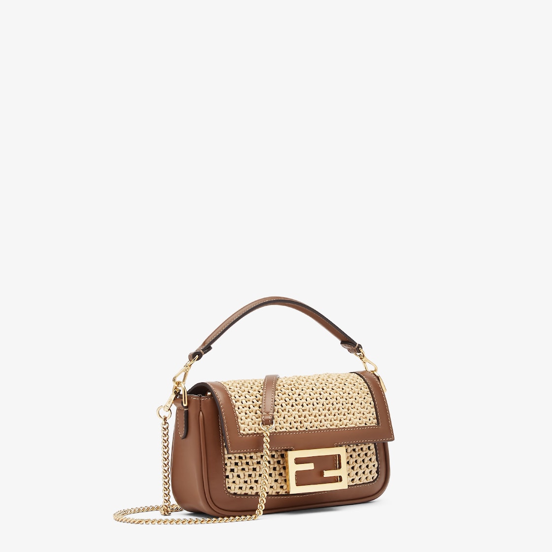 Baguette Mini Brown Leather and Macramé Bag - Image 2